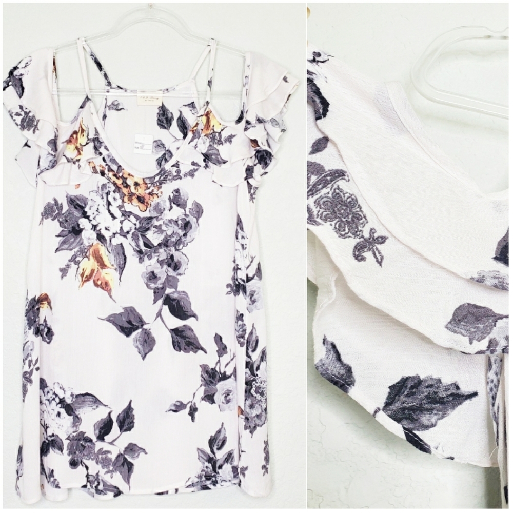 143 STORY | Cold Shoulder Ruffle Floral Blouse Top